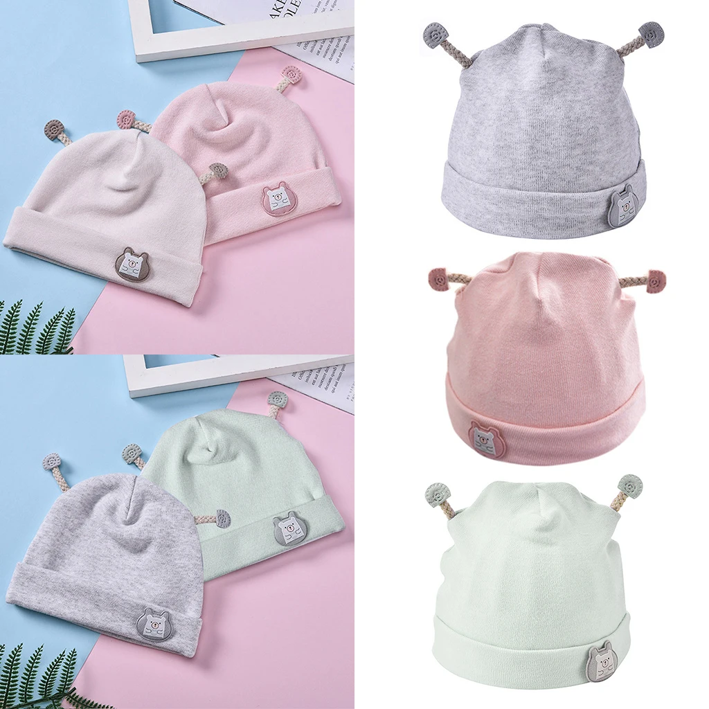 Kūdikiams, Kūdikių Mielas Tinklelio Antenos Medvilnės Beanie Skrybėlių 3D Lokys Aplikacijos Manžetai Ligoninės Bžūp Naujagimių Žiemos Elastinga Ausies Šilčiau 0-6M 4