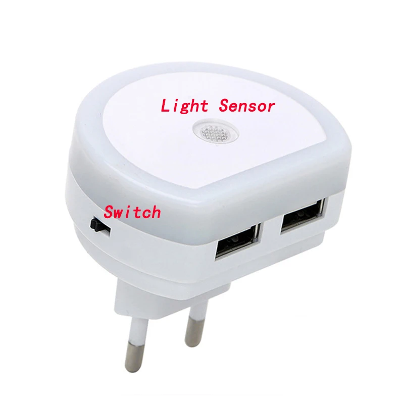 LED Naktį Žibintai Su Dual USB Įkroviklis Jutiklis Šviesos Kontrolės Miegamojo Sienos Lempa Namo Avariniai Žibintai ES MUMS Kištukinis Lempos 4