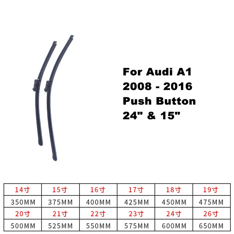 LUYA Valytuvo Automobilio priekinio, galinio stiklo valytuvų Audi A1 (2008-2016) dydis:24