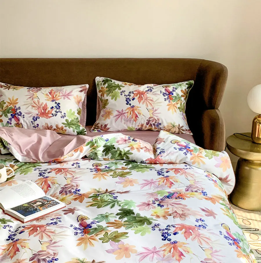 Mados sielovados patalynės komplektas,pilnas karalienė, karalius medvilnės derliaus spalvinga augalų dvigubai namų tekstilės paklode pagalvės užvalkalą antklode padengti 4