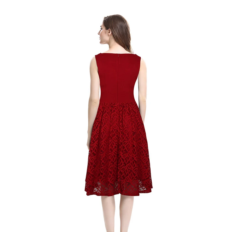 Nėriniai Vintage Suknelė Elegantiškas Mados Moterų Drabužiai Be Rankovių O-Kaklo Suknelė Ponios Vasaros Suknelė 4