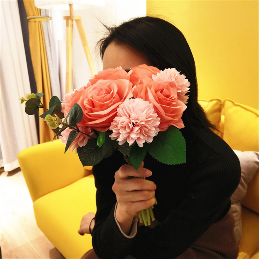 Rankų darbo puokštė 12 netikrą gėlės rožės gėlių modeliavimas gėlių home hotel office vestuves meno sodo puošmena 4