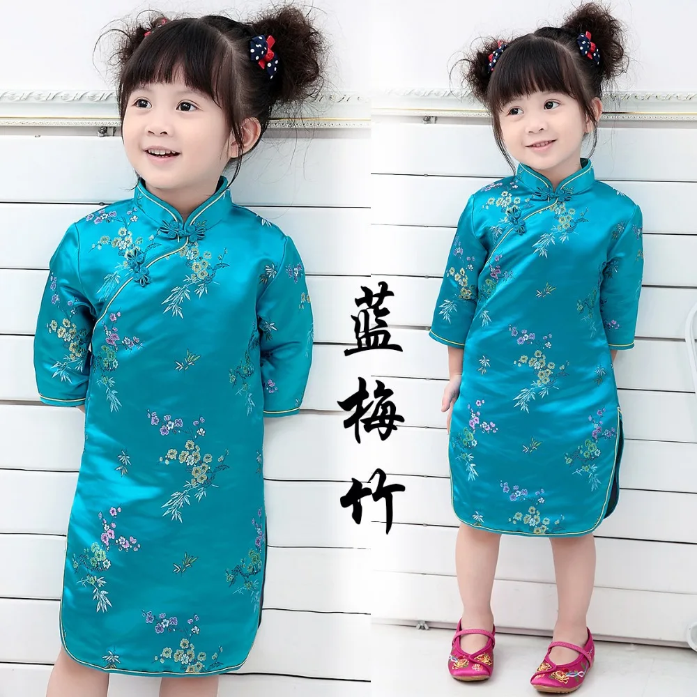 Tango kostiumas cheongsam mergaičių suknelė 2-12 metų amžiaus kūdikių drabužiai, suknelės vaikams iki 2018 m. vasaros klasikinio stiliaus princesė medvilnės pigūs naujas 4