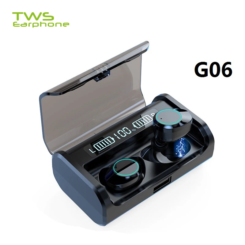 TWSearphone G06 Belaidės Ausinės AAC LED Maitinimo Ekranas Ausinių Žaidimų Sporto auriculares bluetooth 5.0 4000mAh Baterija Dėžutę 4
