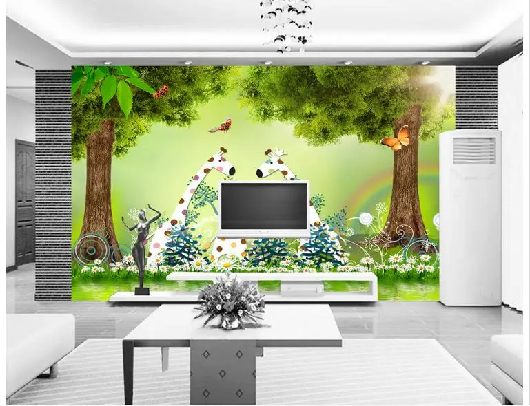 Custom foto tapetai, 3d sienų freskomis tapetai, Graži, miško elnias animacinių filmų freskos vaikų kambario foną sienų tapyba 5
