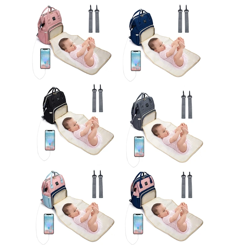 Didelės Talpos Kūdikiui Kelionės Kuprinė USB Įkrovimo lizdas Rankinės su Vežimėlis Dirželiai Mamyte Mama Motinystės Sauskelnių Vystyklų Krepšys 5