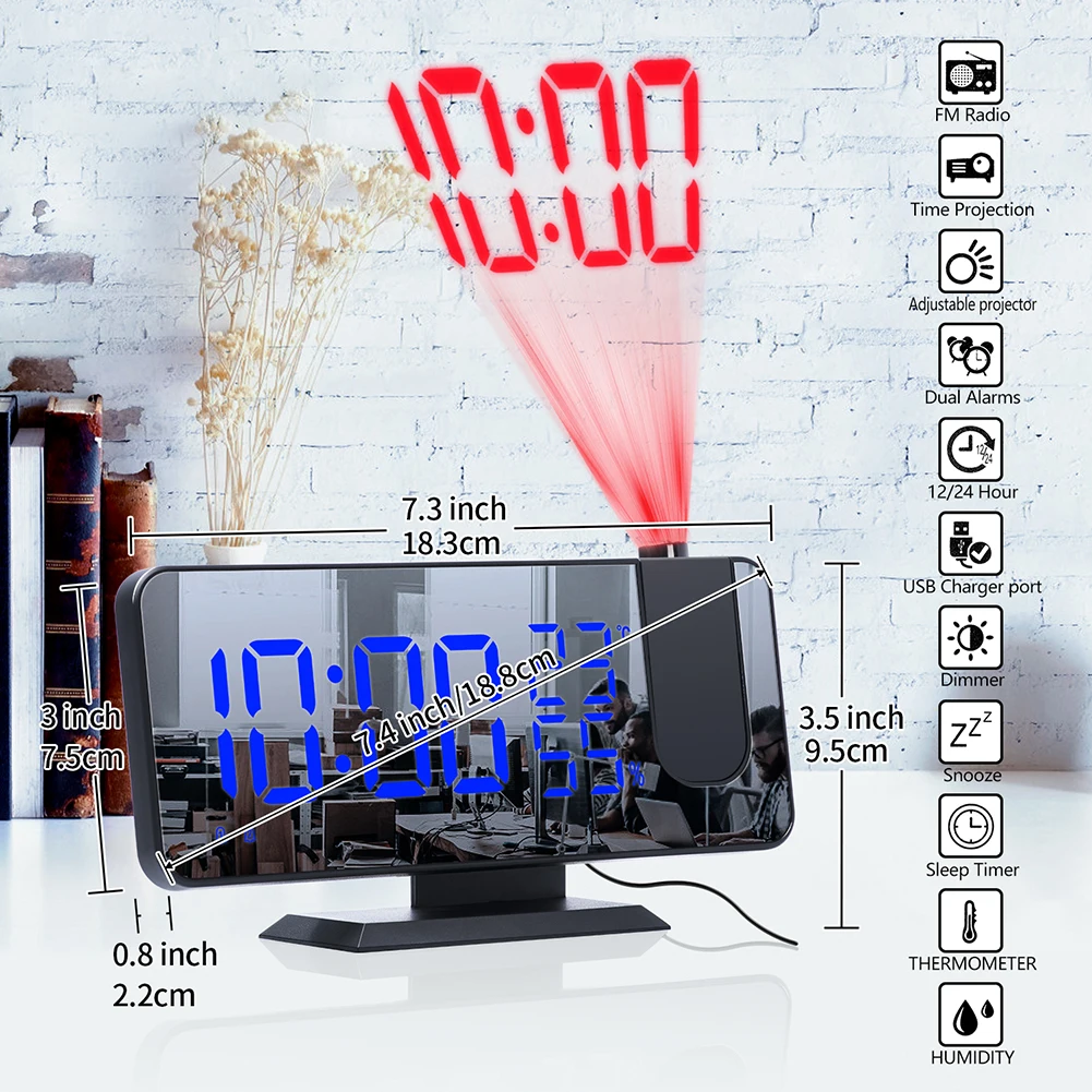 LED Skaitmeninis Laikrodis-Žadintuvas Projekcija Žiūrėti Lentelėje Elektroninių Darbalaukio Laikrodžius, USB Pabusti FM Radijas Laiko Projektorius Atidėjimo Funkcija 5