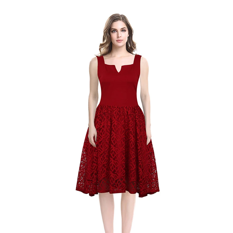 Nėriniai Vintage Suknelė Elegantiškas Mados Moterų Drabužiai Be Rankovių O-Kaklo Suknelė Ponios Vasaros Suknelė 5