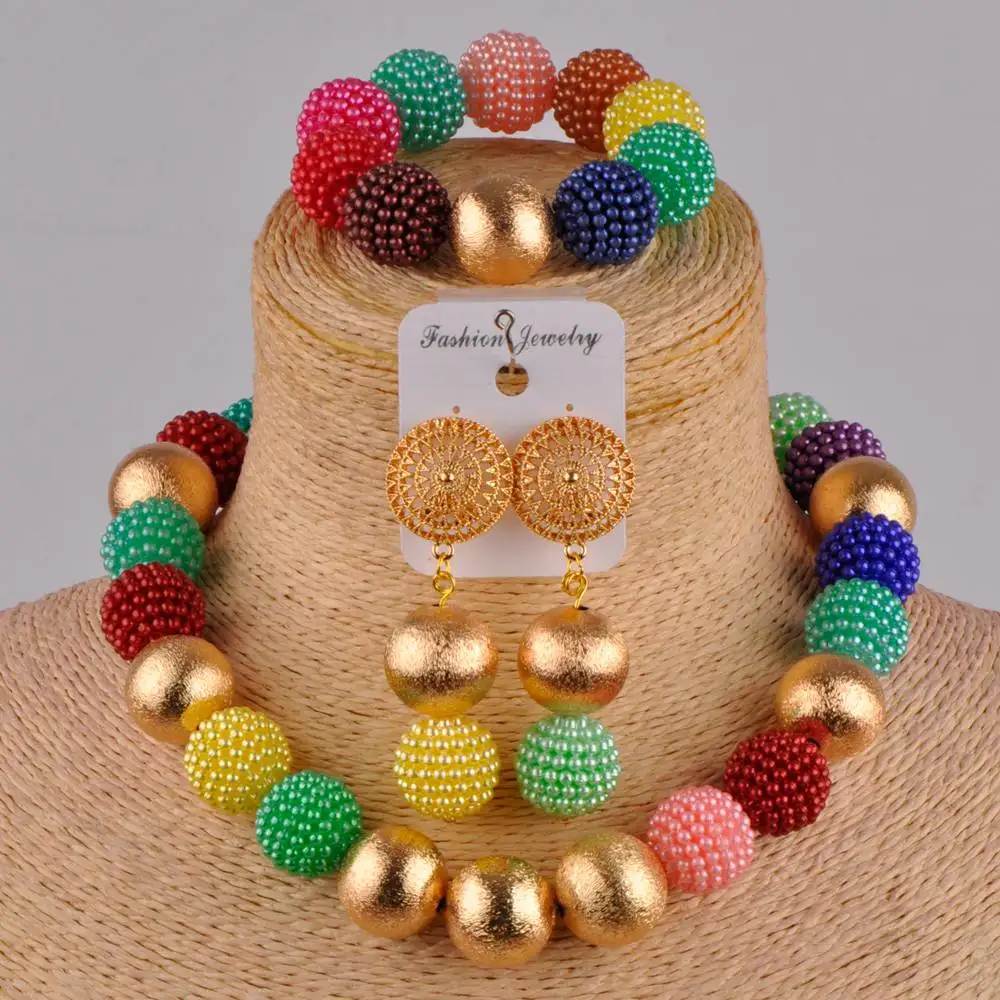 Oranžinė papuošalų rinkinys imituojamas afrikos perlas karoliai nigerijos karoliukai, papuošalų komplektai moterims FZZ36 5