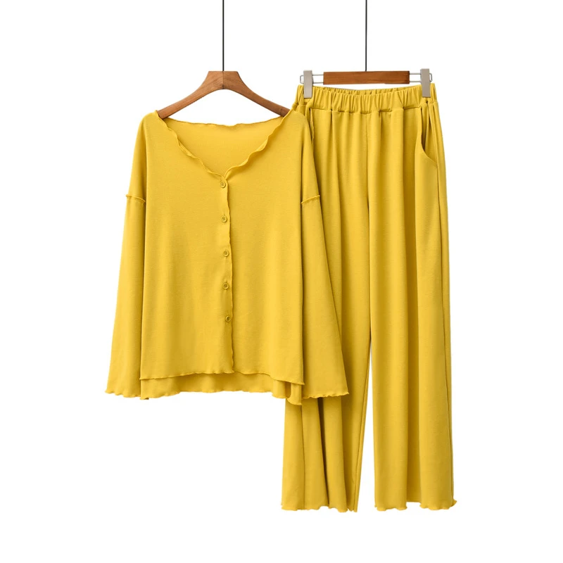 Pavasario Modalinio ir Medvilnės ilgomis Rankovėmis Slyvų dydžio Mozaikos Megztinis ilgomis rankovėmis Homewear Rinkiniai Sleepwear 2020 Naujas Pajama Moterų 5