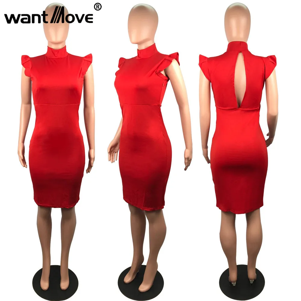 Wantmove2018 vasaros moterų nauja suknelė vientisa spalva slim krepšys klubo pynimas seksualus backless šalis suknelė WM401 5