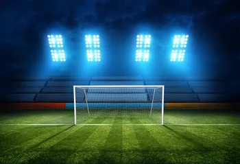 7x5FT Tuščias Stadionas Mėlyna Prožektorius futbolo Futbolo Žalia Srityje Tikslas Pasirinktinius Nuotraukų Fone Studija Fone Vinilo 220cm x 150cm