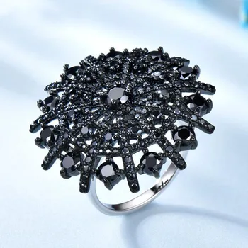 925 Sterlingas Sidabro Natūralus Juodas Spinel Žiedai Moterims Skėčio Formos Juodasis Akmuo Fine Jewelry Vestuvės Vestuvinis Žiedas 4400