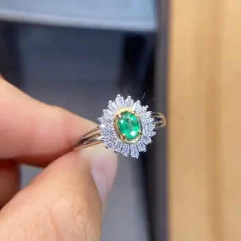925 sterlingas sidabro Natūralus žaliasis Smaragdas Žiedai smulkūs Papuošalai dovana moterims vestuvių atidaryti didmeninė augalų naujas 4*5mm jcj0405773agml 8672