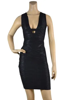 Aukščiausios kokybės moterų, juoda metallic v kaklo aukso folija spausdinti tvarstis bodycon suknelė didmeninė dropshipping gabalas Suknelė + kostiumas 12546