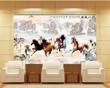 Beibehang Tapetai, vaikų kambarys freskos Miegamojo sienos tapetai aštuoni arkliai Kinų sienos fone tapetai kambarį