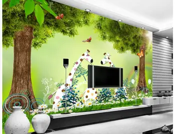 Custom foto tapetai, 3d sienų freskomis tapetai, Graži, miško elnias animacinių filmų freskos vaikų kambario foną sienų tapyba