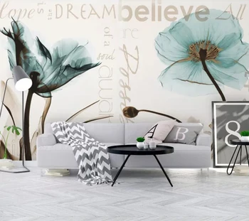 Dekoratyvinės tapetų Modernus minimalistinis abstraktusis menas, skaidrus gėlių sofa-lova, TV foną sienos 26556