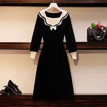Didelio dydžio moteriški drabužiai rudens 2020 naujas moterų sesuo Vakarų stiliaus lieknėjimo bazės megztinį megzti suknelę 564