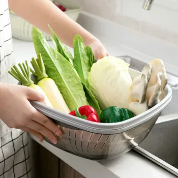 Dukart puošia tuščiaviduriai daržovių plovimo krepšeliu daržovių nutekėjimo Krepšelį Nustatyti namų ūkių virtuvės vaisių krepšelis praustuvas LM12281138