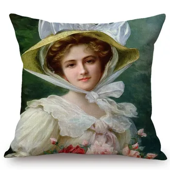 Europos Karališkasis Teismas Viktorijos Epochą Lady Skrybėlę Su Gėlių Elegantiška Sofa Mesti Pagalvę Padengti Classic Vintage Lino Dekoro Pagalvėlė Atveju 10208