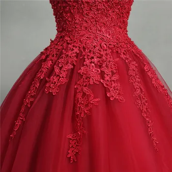 Gražus Raudonos Nėrinių Vestuvių Suknelė 2020 Nauja Nuotaka Princesė Dream Gėlių Pumpurų V-kaklo Vilkikas Tutu Vestuvių Suknelė Moterims Grindų Ilgis 6377