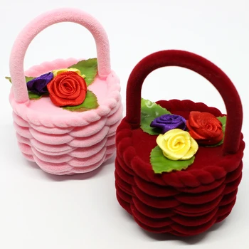 Gėlių Krepšelį Formos Dovanų Dėžutė Žiedui Dėžutė Papuošalų Dėžutė Organizatorius Turėtojas Raudona/Rožinė 5832