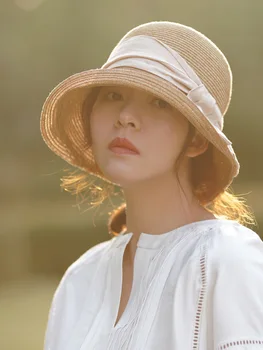 Japonijos paprasta, saulės, skrybėlę moterų laisvalaikio lauko kietas skrybėlę Hepburn stiliaus saulės skrybėlę meno ŠVIESĄ, sulankstomas baseino skrybėlę 14573