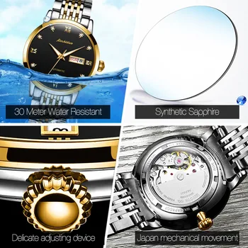 JSDUN Steampunk Sporto Laikrodis Visiškai Kalendoriaus Dizainas Sapphire Black Gold Atveju Vandeniui Vyrų Automatinis laikrodis Top Brand Prabanga