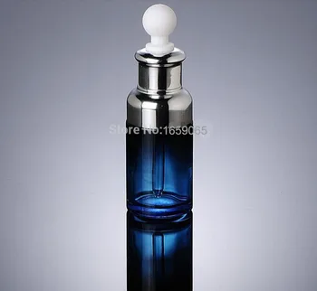 Karšto 50ml mėlyno stiklo buteliuko lašintuvu Daugkartiniai w sidabro peties Reagento Pipete įpilama Skysčio Butelį Akių Užkratas Lašas Aromaterapija 11488