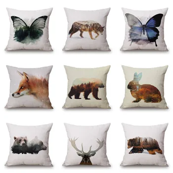 Kūrybos gyvūnų lino pillowcover patalynės, namų puošybai užvalkalas office sofos pagalvėlė padengti gyvūnų kraštovaizdžio 45*45cm pagalvė 14874