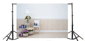 Laeacco Gėlių Krepšelis Medinių Sienų, Grindų, Interjero Fotografijos Fonas Individualų Fotografijos Backdrops Fotostudija