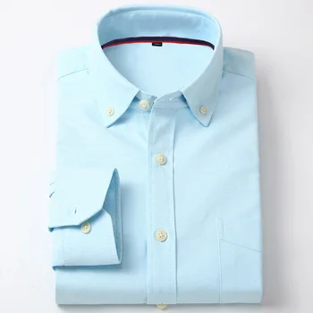 Languotas Dryžuotas vyriški Marškiniai Aukštos Kokybės Prekės Mados Verslo Atsitiktinis Atvartas Mygtuką ilgomis Rankovėmis Suknelė vientisa Spalva Mėlyna XL