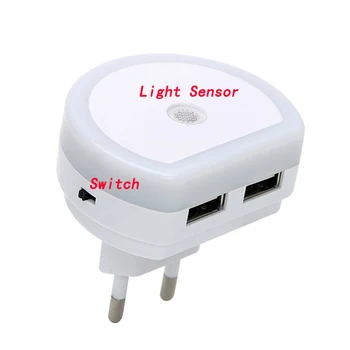 LED Naktį Žibintai Su Dual USB Įkroviklis Jutiklis Šviesos Kontrolės Miegamojo Sienos Lempa Namo Avariniai Žibintai ES MUMS Kištukinis Lempos