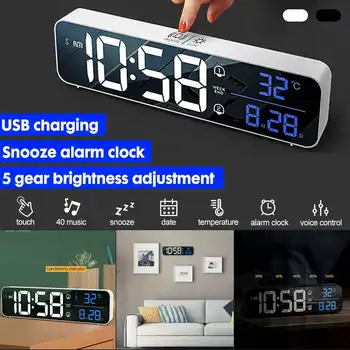 LED Skaitmeninio žadintuvai Su Atidėjimo Skaitmeninis Temperatūros Laiko Muzikos Dual Laikrodis USB Įkroviklį, Didelio Skaitmenų Ekrano Ryškumas Dimeris Laikrodžiai 9180