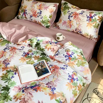 Mados sielovados patalynės komplektas,pilnas karalienė, karalius medvilnės derliaus spalvinga augalų dvigubai namų tekstilės paklode pagalvės užvalkalą antklode padengti
