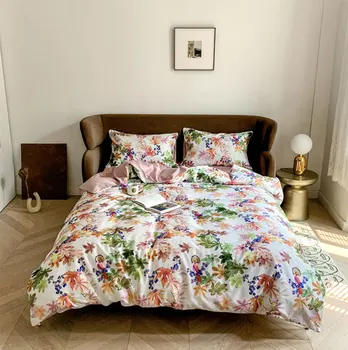 Mados sielovados patalynės komplektas,pilnas karalienė, karalius medvilnės derliaus spalvinga augalų dvigubai namų tekstilės paklode pagalvės užvalkalą antklode padengti