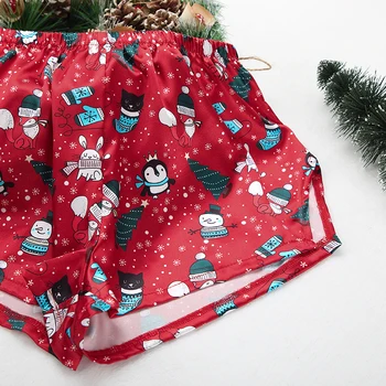 Mnealways18 Sexy Satin Kalėdų Pižama Moterims, Namų Kostiumai Viršūnes Ir Šortai Dviejų Dalių Komplektas Animacinių Filmų Modelis Žiemos 2020 Sleepwear 15225