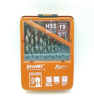 Naujas 19PCS HSS 1-10mm Twist Drill Bits Nustatyti Metalo Gręžimo su Geležies dėžutę