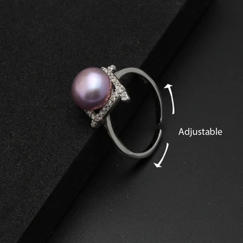 Naujas Mados 925 sterlingas sidabro gėlavandenių perlų žiedas reguliuojamas natūralių perlų žiedas moterims vestuvių dovana 7017