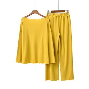 Pavasario Modalinio ir Medvilnės ilgomis Rankovėmis Slyvų dydžio Mozaikos Megztinis ilgomis rankovėmis Homewear Rinkiniai Sleepwear 2020 Naujas Pajama Moterų