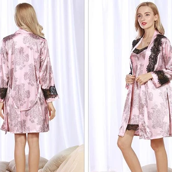 Pižamą ponios apdaras laisvi marškinėliai išorinis apdaras seksualus minkštas chalatas namuose mados kostiumą nėrinių rožinė nachtmode naujas 2020 m. 7104