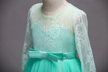 Popodion ilgomis rankovėmis gėlių mergaičių suknelės elegantiškas lankas tiulio mergaičių suknelės FGD10106