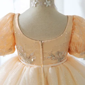 Prabangių Senovinių Princesė Dress Gimtadienis Kostiumas Sluoksniuotos Rankovėmis Royal Merginos Oficialų Suknelė Blizgančiais Duobute Bowknot Vaikai Inscenizacija Suknelė