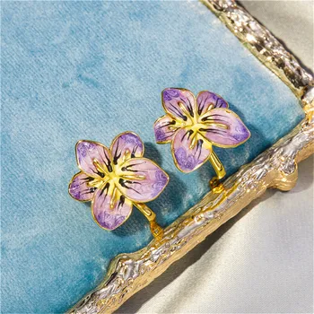 Prabangus romantiškas violetine žydinčių gėlių karoliai, žiedas, auskarai, elegantiška ir žavinga ponios papuošalai žavesio Valentino diena dovana 6469