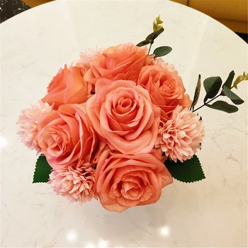Rankų darbo puokštė 12 netikrą gėlės rožės gėlių modeliavimas gėlių home hotel office vestuves meno sodo puošmena