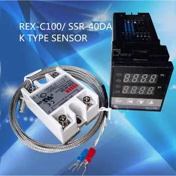 REX-C100 Skaitmeninis RKC PID Termostatas Temperatūros Reguliatorius skaitmeninis REX-C100/ 40A SSR Relė/K, Termopora Zondas/šilumos kriaukle