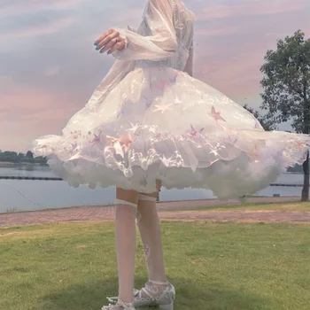 Sakura Hime princesė suknelė Lolita suknelė mažai saldus star jsk suknelė aukšto juosmens spausdinimo viktorijos suknelė kawaii girl gotikos loli 40881