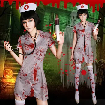 Siaubinga slaugytoja suknelė moterims helovinas slaugytoja cosplay zombie kostiumai su kraujo helovyno cosplay suaugusiems 34345