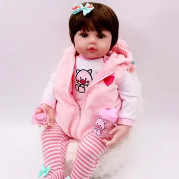 Silikono Piggy Vest Trumpų Plaukų Lėlės Minkštas Kūno Realus Baby Doll Su Kūdikių Drabužiai Žindukas Pieno Butelis Motina Mokymo Rekvizitai